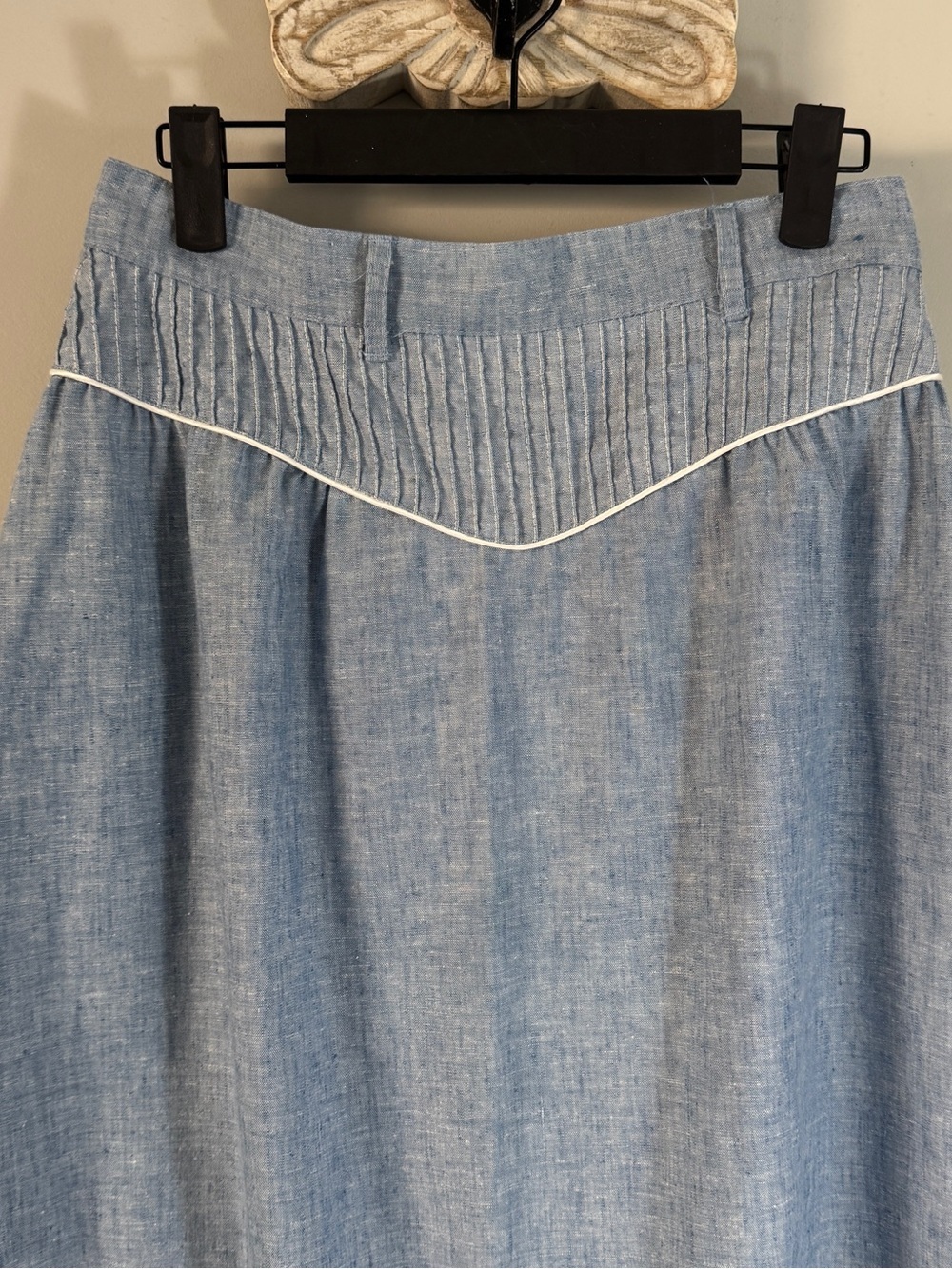 Vintage 70s 80s Tem Tex Western Prairie Skirt Chambray Blue Ruffle Maxi 28” W - Picture 10 of 14